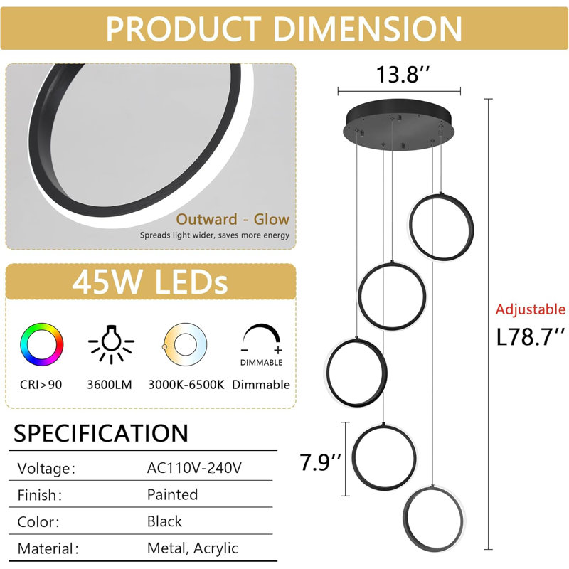 Indoor Modern Led Chandelier, Matte Black