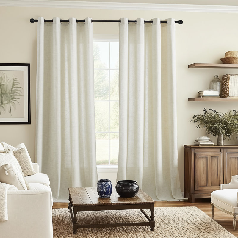 Semi Sheer Curtain Panel Pair, 229cm Width x 229cm Drop, Beige