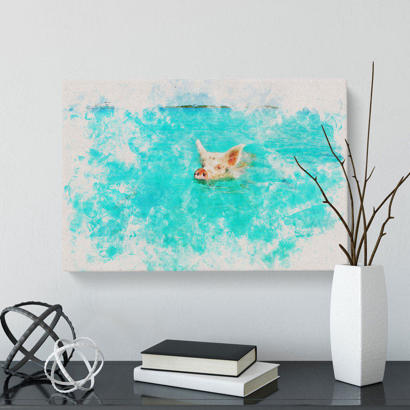 Swimming Pig - Wrapped Canvas, 50cm H x 76cm W x 3cm D