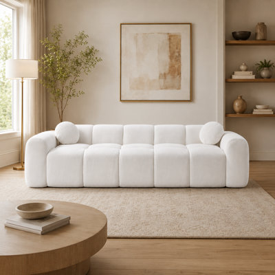 98.4" Corduroy Upholstered Sofa With Round Pillows
