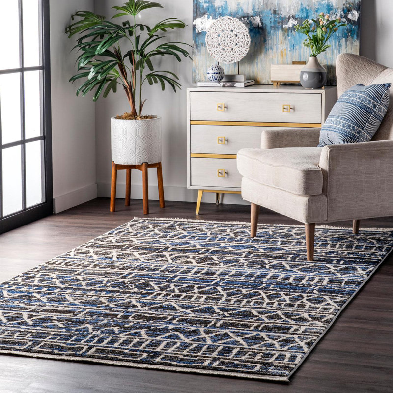 Tapis bleu area sud-ouest Debbie, Rectangle 6 pi 7 po x 9 pi