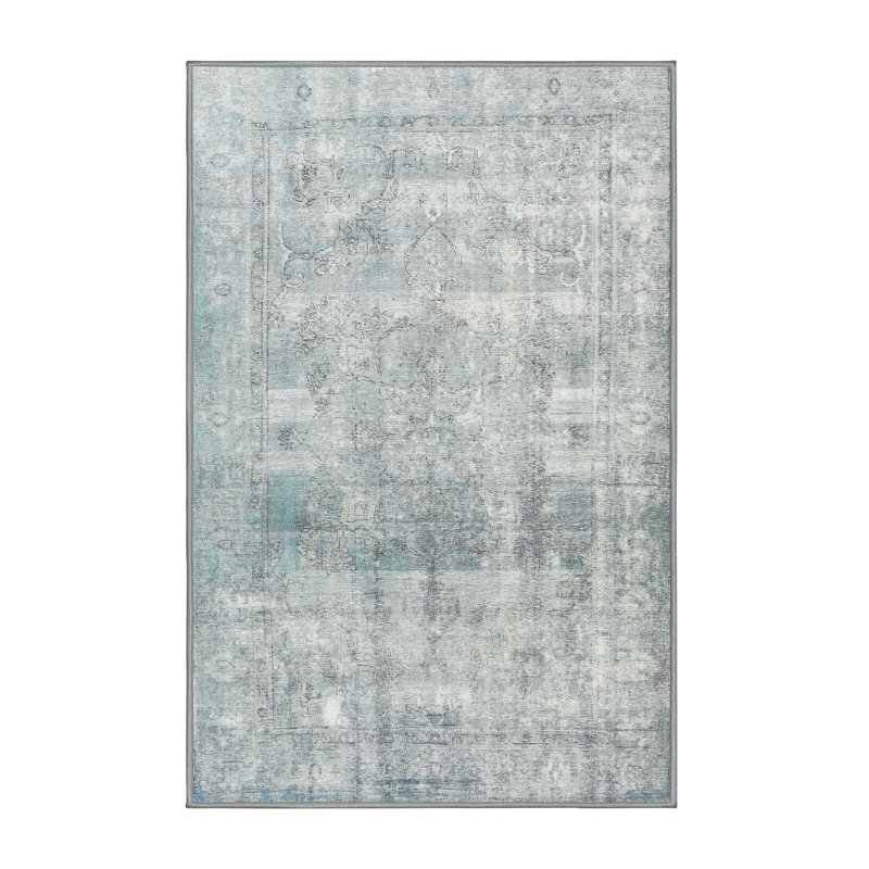 Tapis traditionnel gris / bleu mer Eversley, Rectangle 7 pi x 10 pi