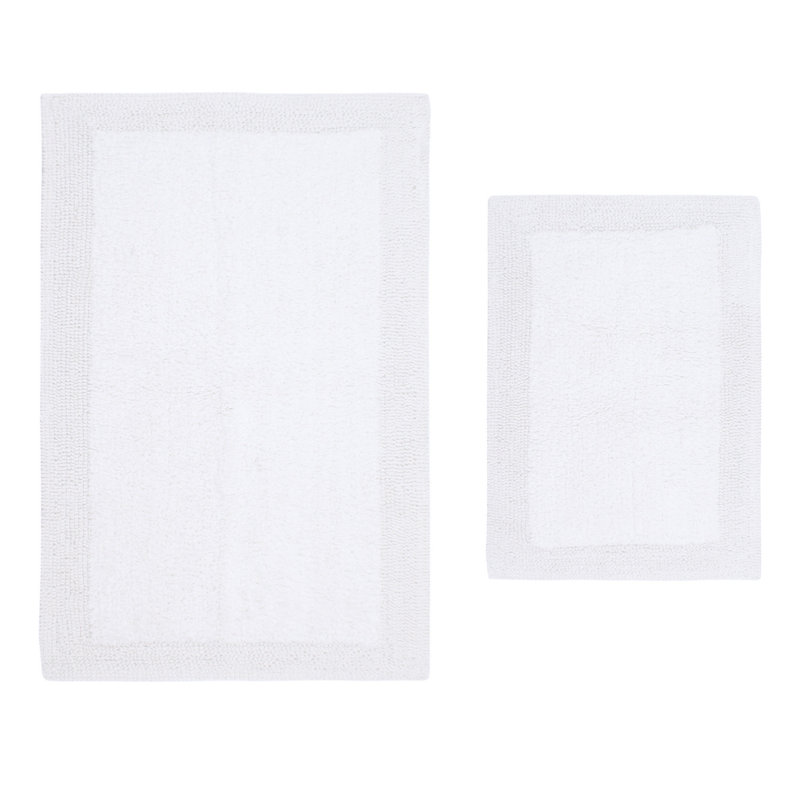 Tapis de bain luxueux 100% coton (ensemble de 2) réversible, Blanc, Ensemble de 2 pièces (24 po x 40 po, 17 po x 24 p