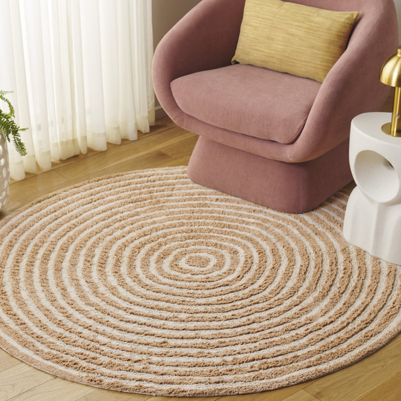 Tapis d'intérieur lavable à la machine 229 en coton recyclé touffeté à la main 229, Rond 5 pi