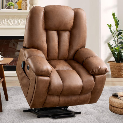 Aledo 41'' Oversized Power Lift Chair - Heated Massage Electric Recliner with Hidden Cup Holders, USB Port & Super Soft Padding 