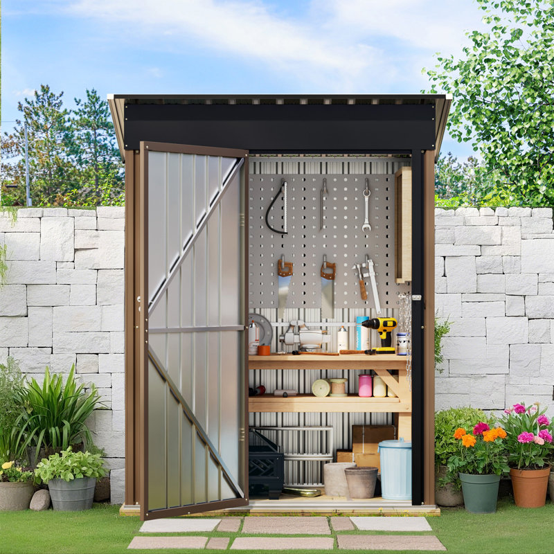 5 Ft. W X 3 Ft. D Outdoor Metal Storage Shed, Brown