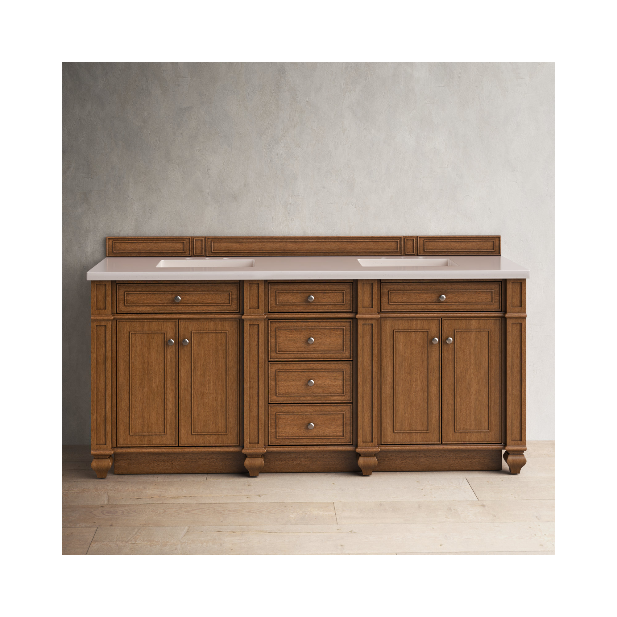 Bristol 72'' W Double Vanity, Eternal Marfil, 8" Widespread, Saddle Brown