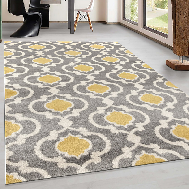 Caritta Geometric Gray/Yellow/Cream Area Rug, Rectangle 9' x 12'