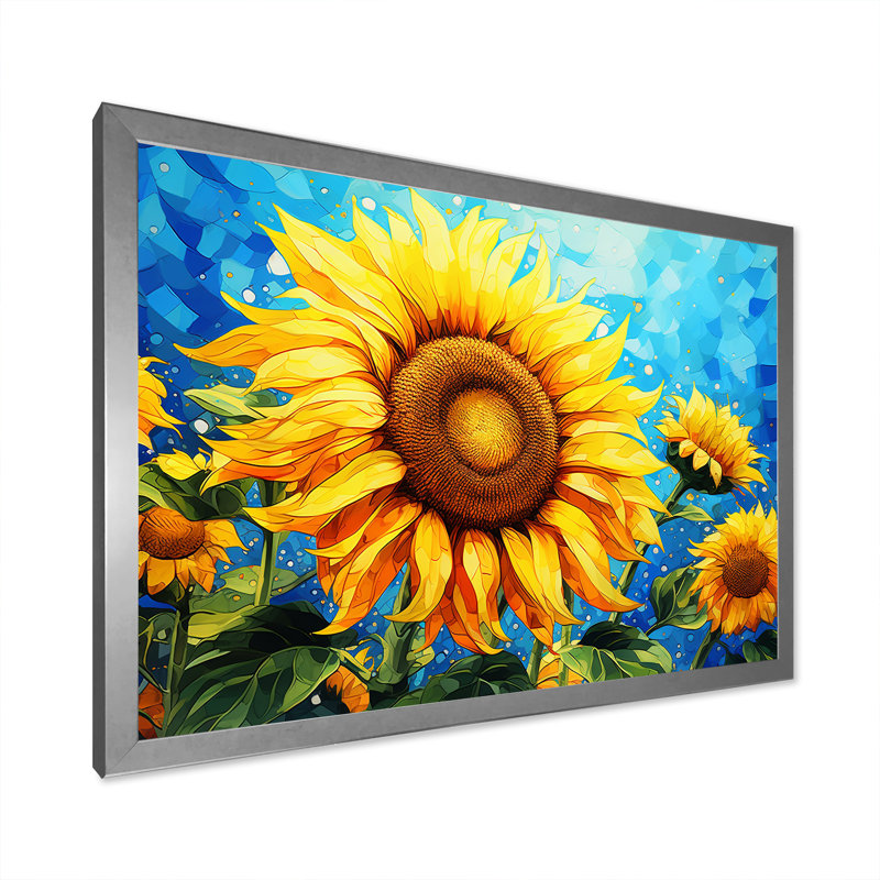 Sunflowers Salute Golden Radiance sur toile, Cadre photo argenté, H 12 po x l 20 po x P 1 po