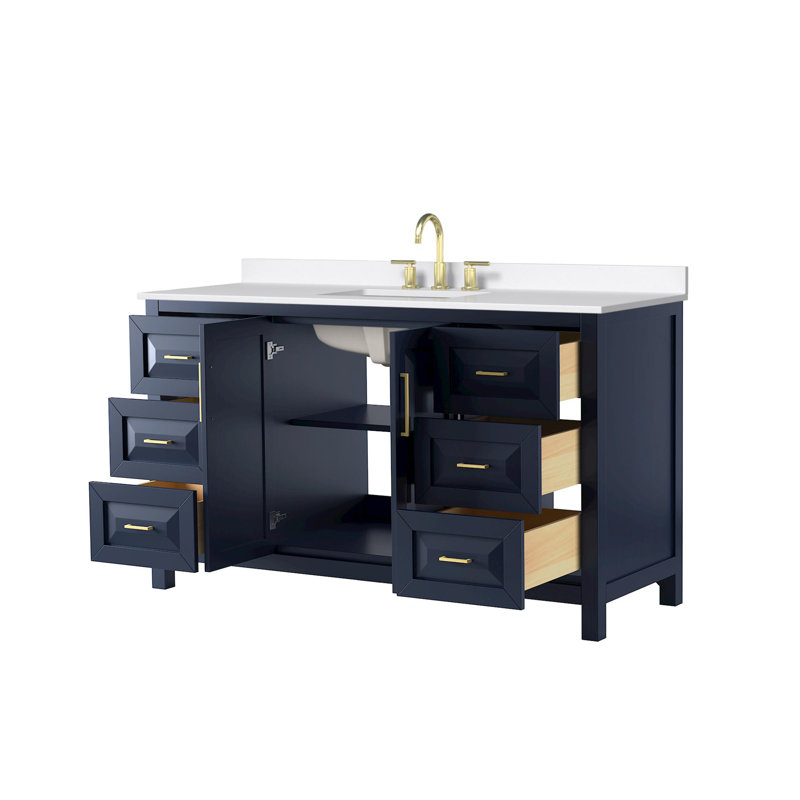 Daria 60 in. Vanity, Giotto Quartz, Blue, Brushed Gold