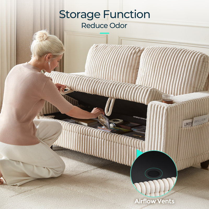 Ebern Designs 56" Loveseat Sofa With USB Charging & Cup Holders ...