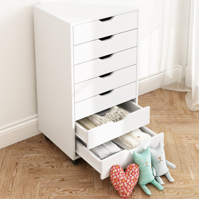 Classeur mobile à 7 tiroirs en bois avec roulettes verrouillables, commode de rangement moderne et classeur Cambrie