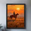 «Black Cowboy Vintage» chevauchant un cheval et appréciant le coucher du soleil, impressions sur toile de style rétro-647580223