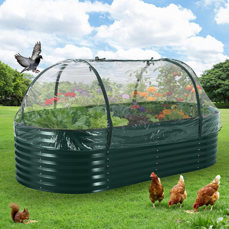 Lit de jardin surélevé extérieur 8X4X2Ft avec housse, Vert