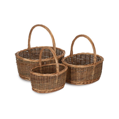 Lily Manor Wicker 3 Piece Unpeeled Willow Shopper Basket Set