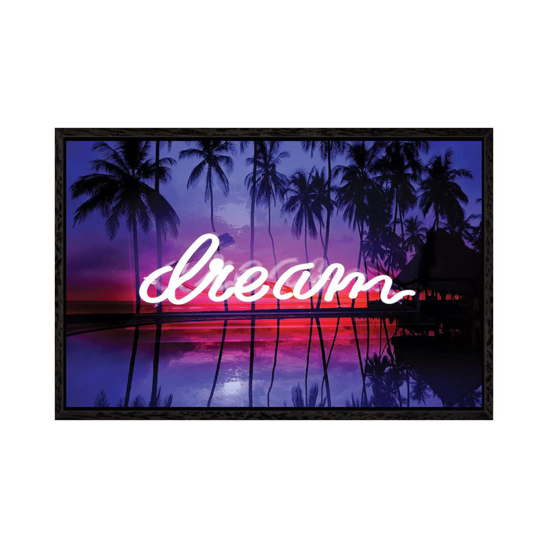 Neon Dream Beach Pink On Black by Hailey Carr - Print on Canvas, Black Framed, 66.04 cm H x 45.72 cm W