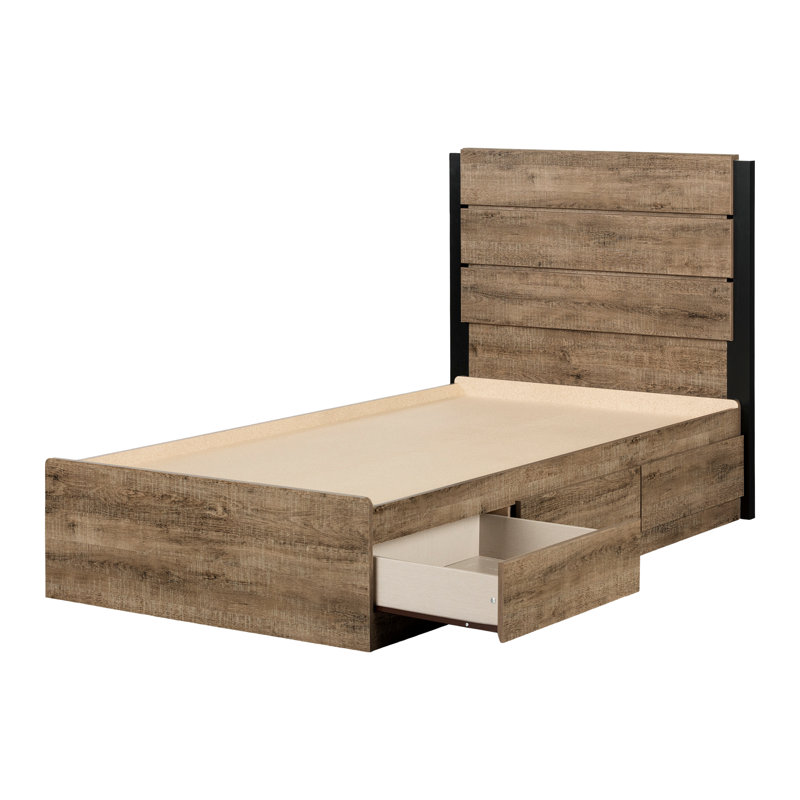 Bethany Platform Storage Bed, Twin, Weathered Oak/Matte Black