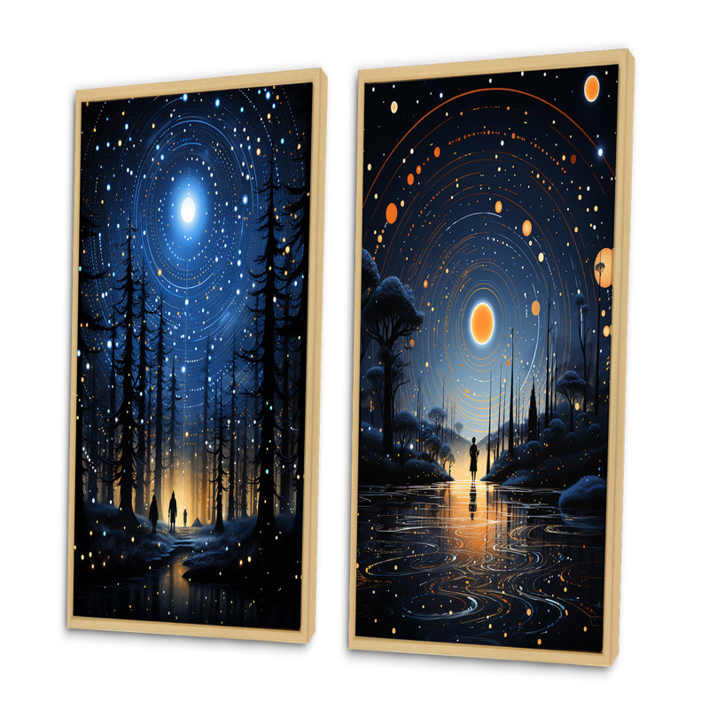 «Native Art Blue Celestial Guardians», 2 pièces, H 24 po x l 20 po, Encadrement brun