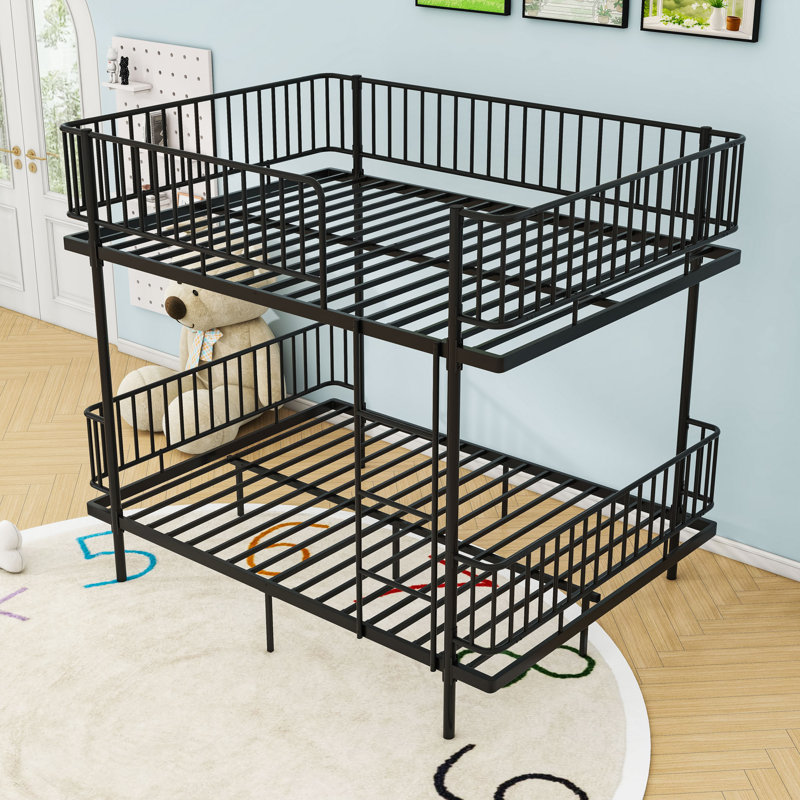Metal Bunk Bed with Ladders and Guardrails, Full Over Full, Black