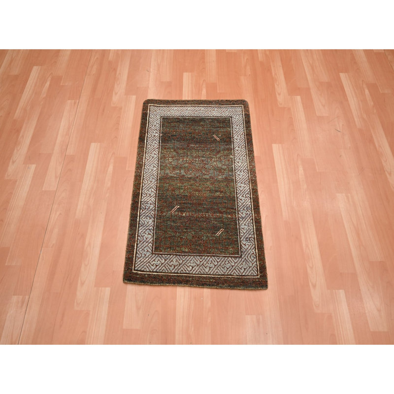 2 pi x 3 pi 2 po nuances de brun, noué à la main, motif complexe d'influence Khotan, velours zéro, 100% laine, tapis d'échantillon, tapis oriental
