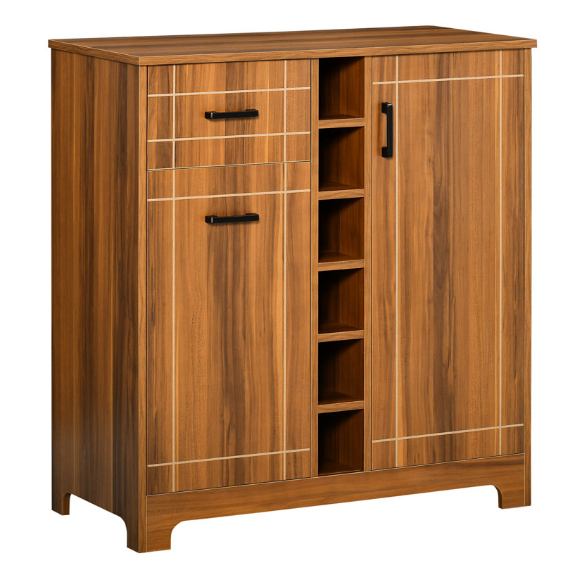 Armoire à vin 6 bouteilles - Buffet avec 1 tiroir, tiroir à finition brune et porte-verre