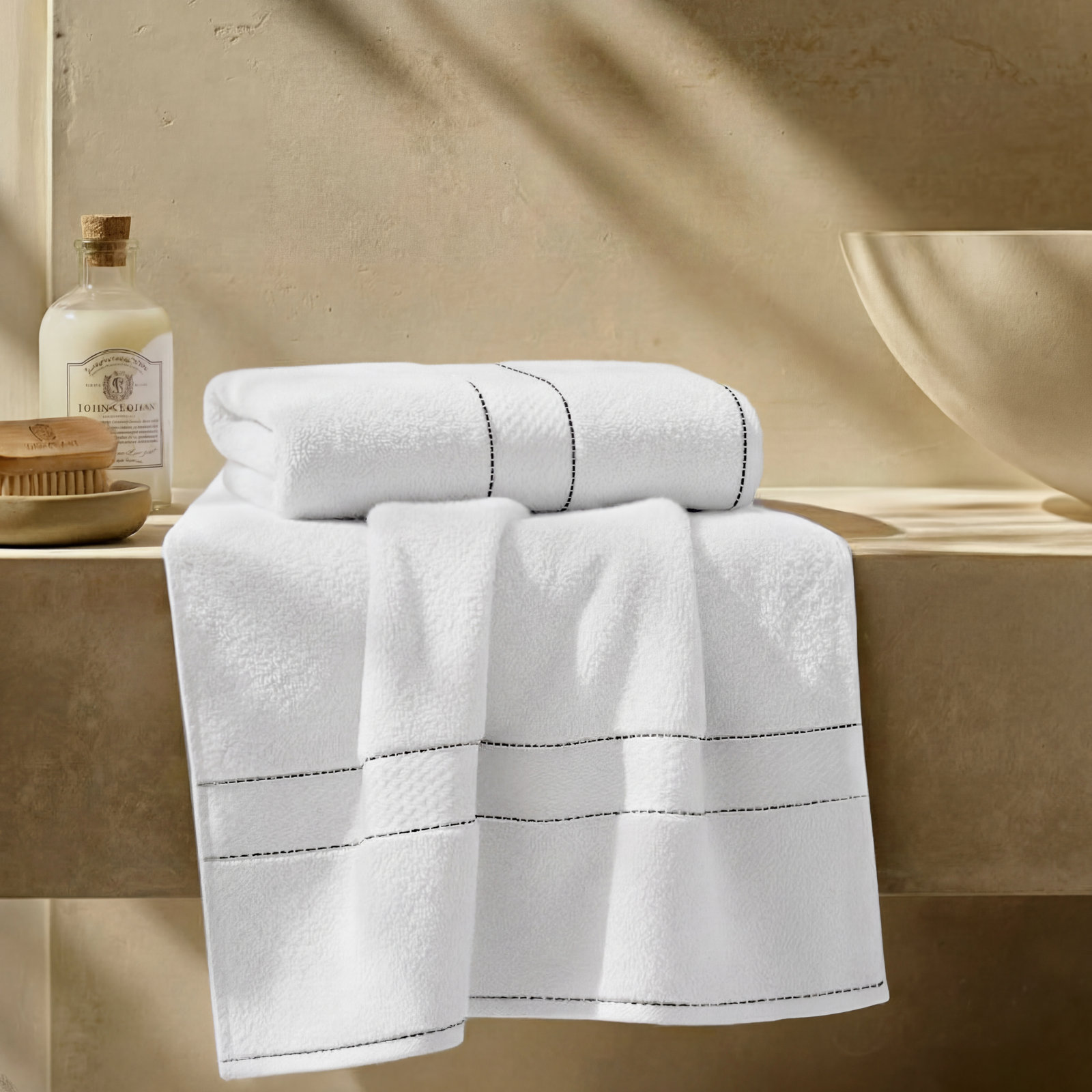 Niles Giza Cotton Bath Towel Set, White/Black