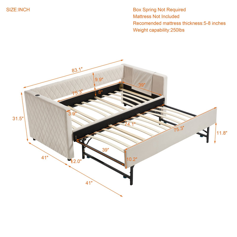 Velvet daybed, sturdy wooden bed frame, modern diamond grid pull-out design, perfect for bedroom, living room furniture
