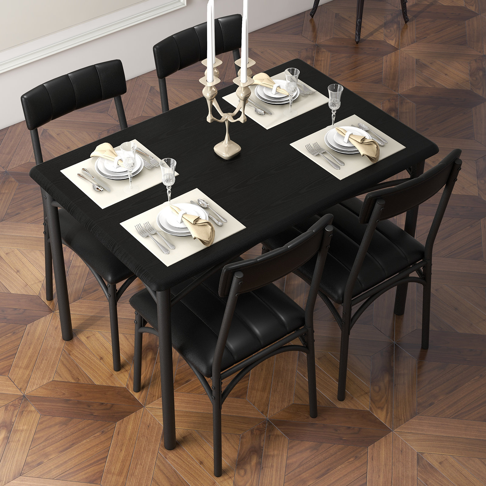 17 Stories Metal And Wood Rectangular Dining Room Table Set With 4 ...