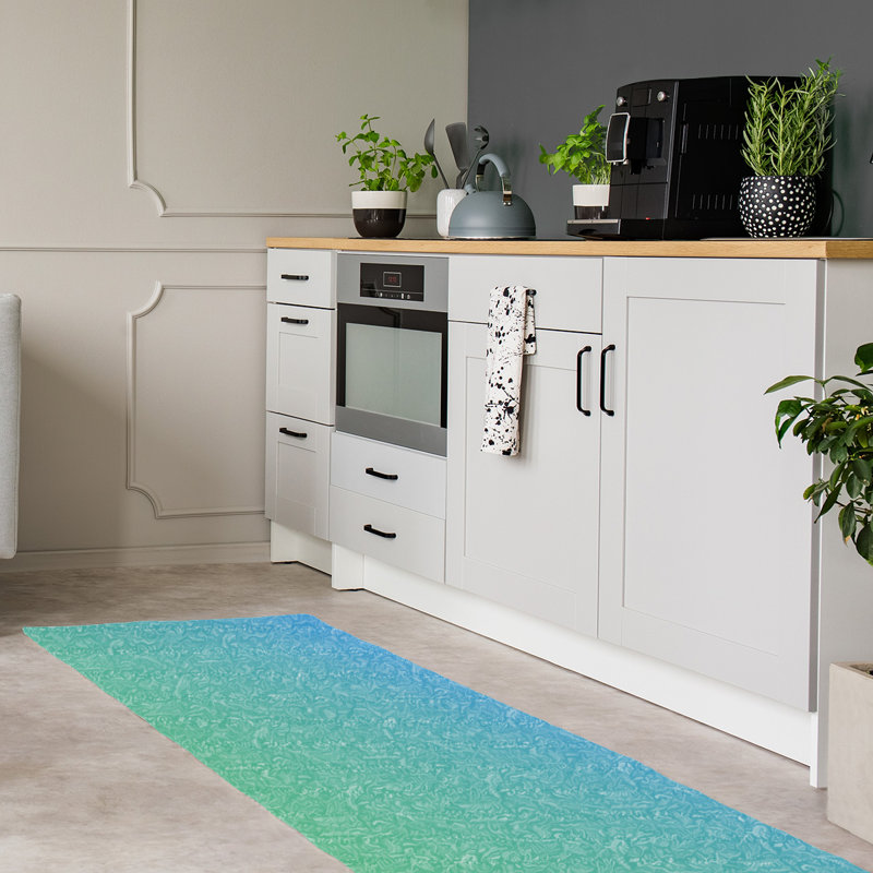 Tapis bleu / vert Ombre Ditsy, Tapis de couloir 2 pi 6 po x 8 pi