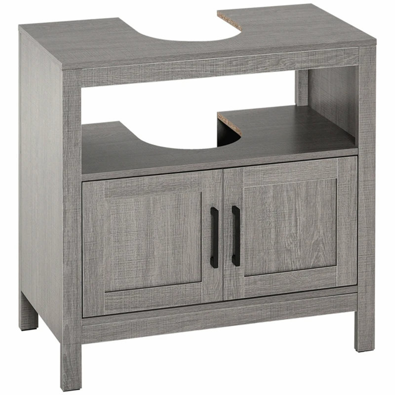 Armoire de rangement à piédestal, armoire de salle de bain sous le lavabo avec 2 portes et tablette ouverte, meuble-lavabo kleankin