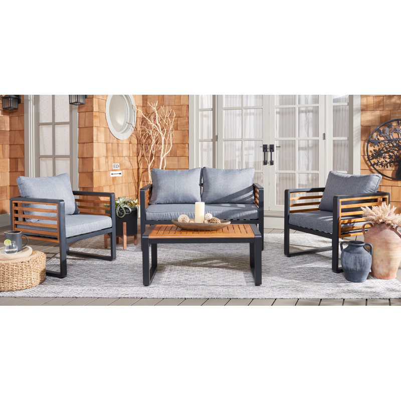Gernulf Acacia 4 - Person Patio Conversation Set with Cushions, Dark Gray
