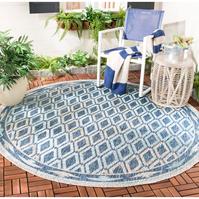 Amarien Performance Geometric Indoor/Outdoor Area Rug, Round 4'