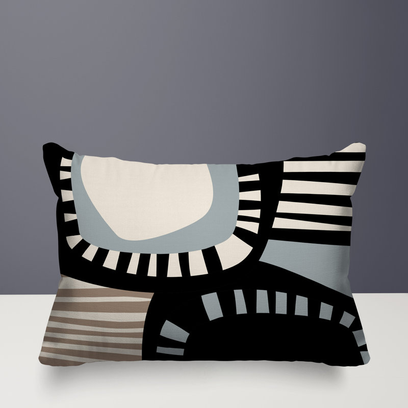 Coussin rectangulaire intérieur / extérieur Alika, H 18 po x l 25 po, Gris / noir / blanc cassé