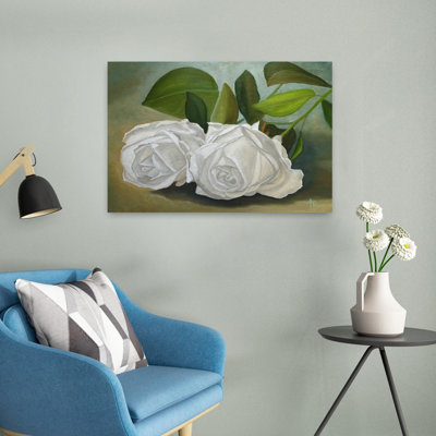 White Roses 1 Piece Wrapped Canvas Wall Art