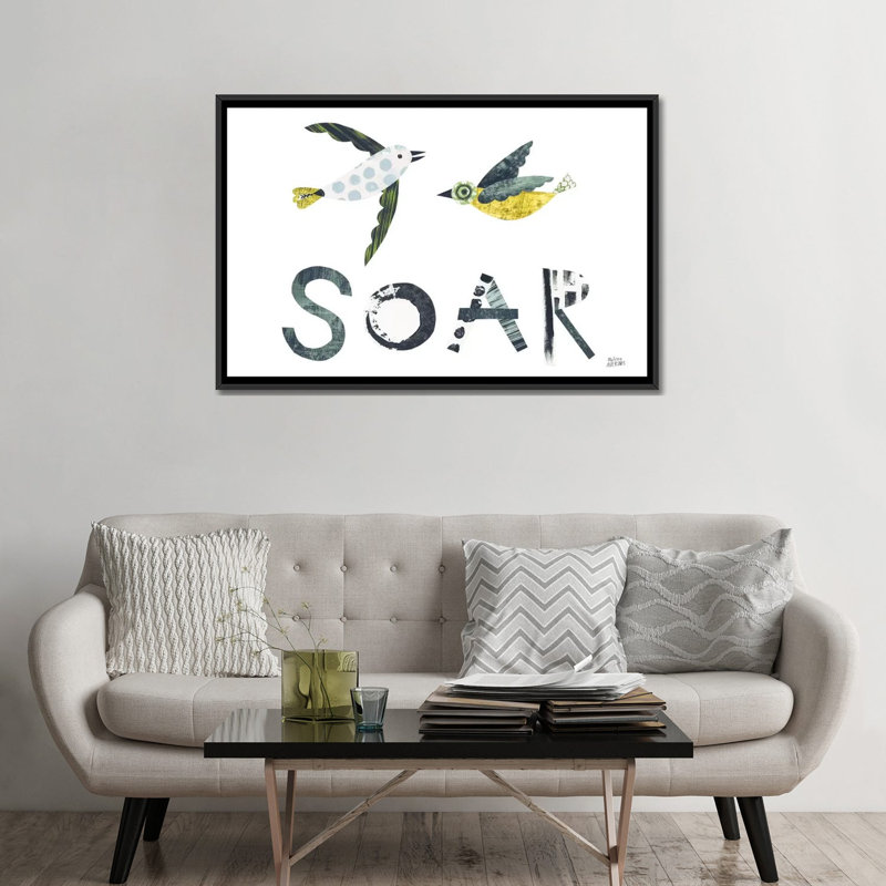 « oiseau words iv », art sur toile, Toile avec cadre noir, Pas de tapis, H 32 po x l 48 po x P 1,5 po