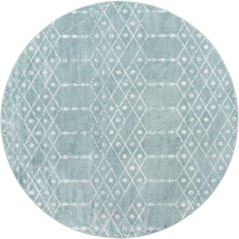 Sierra Geometric Area Rug, Round 7'10", Aqua