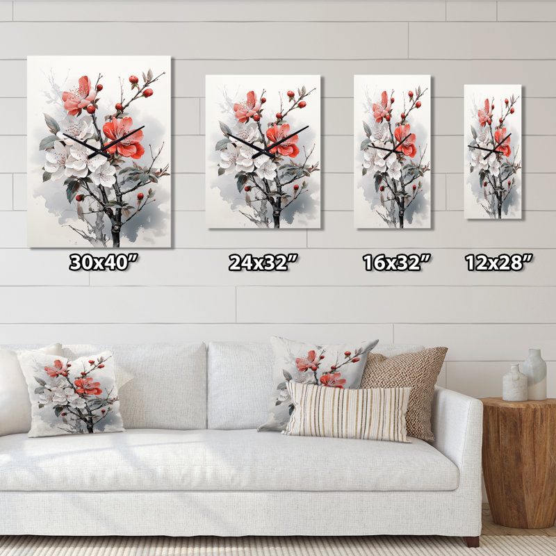 Asian Art Apple Blossom I - Horloge murale asiatique, Grand