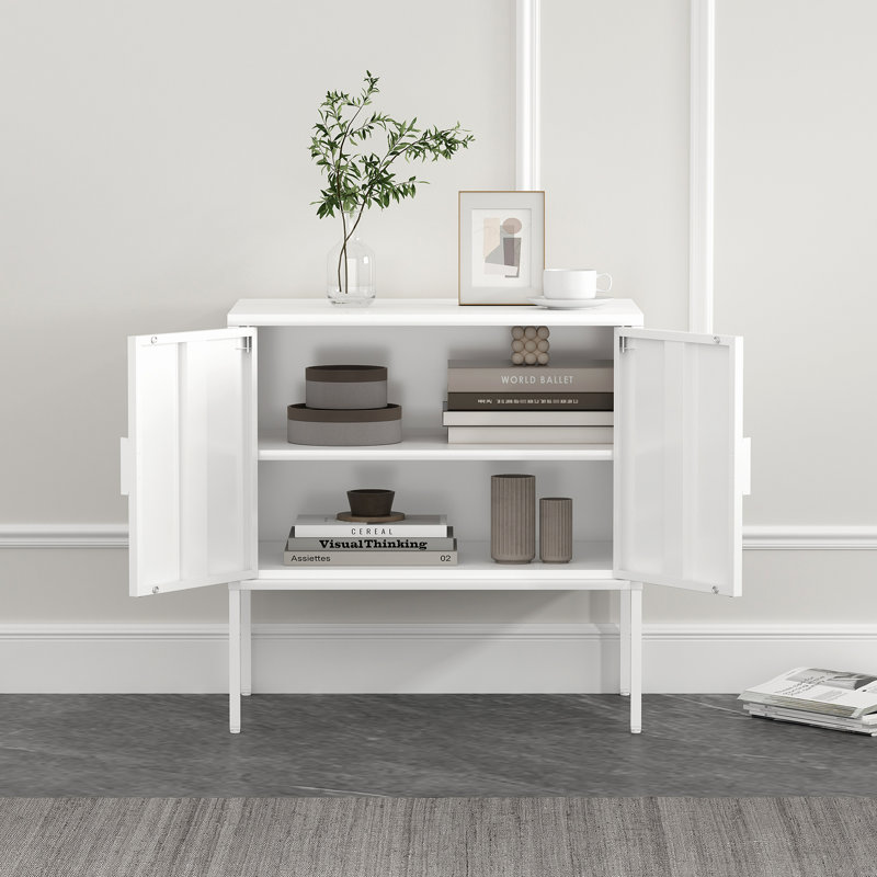 Ava 24" Modern Stainless Steel Accent Cabinet with 2 Adjustable Shelves in White, White