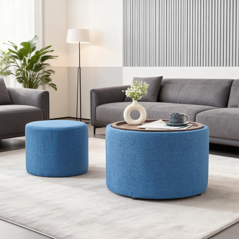 Luxueux repose-pieds gigognes en velours 2 fonctions 4 en 1 avec plateau en bois, aucun assemblage requis, Bleu