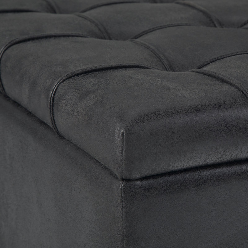 Harrison 36" Black Faux Leather Tufted Coffee Table Ottoman