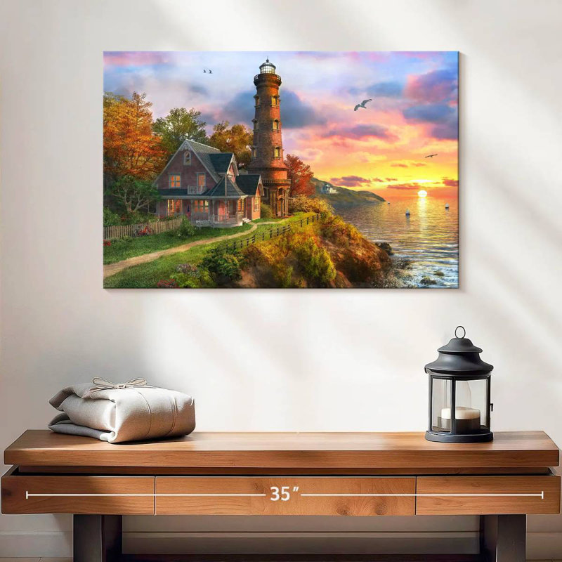 Lilie Seaside Sunset Lighthouse, 16" H x 24" W