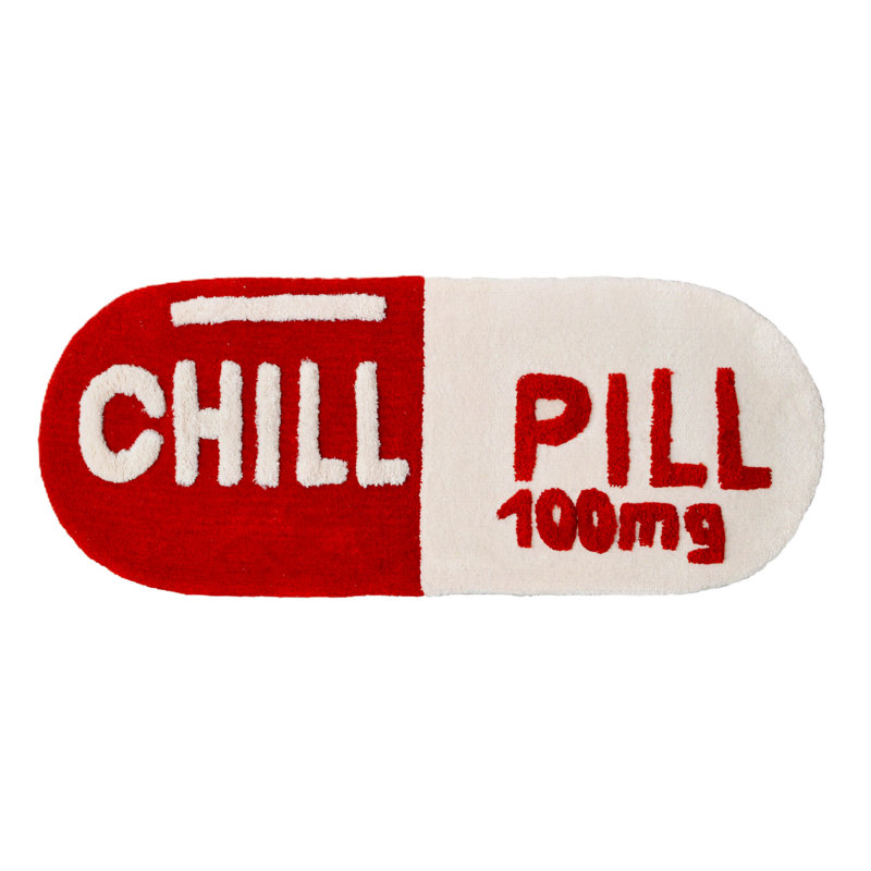 Chill Pill Oval Bath Rug, Red