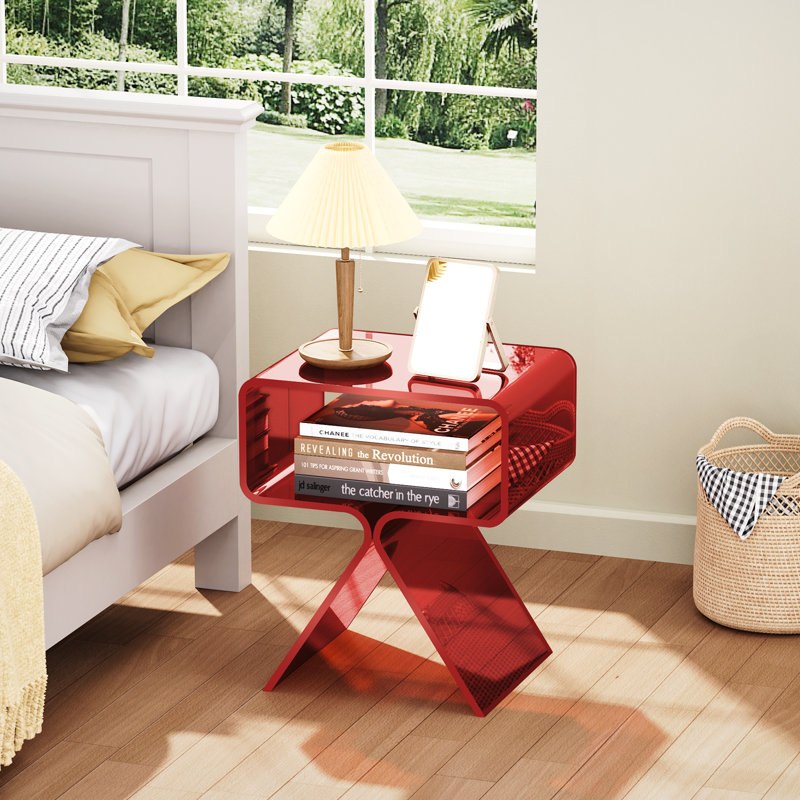 Betzabet Acrylic Side Table, Bedside Table Nightstand, Red