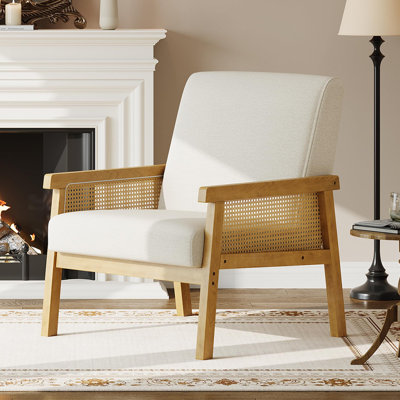 Chaise d'appoint moderne en rotin avec structure en bois, chaise de lecture rembourrée pour le salon