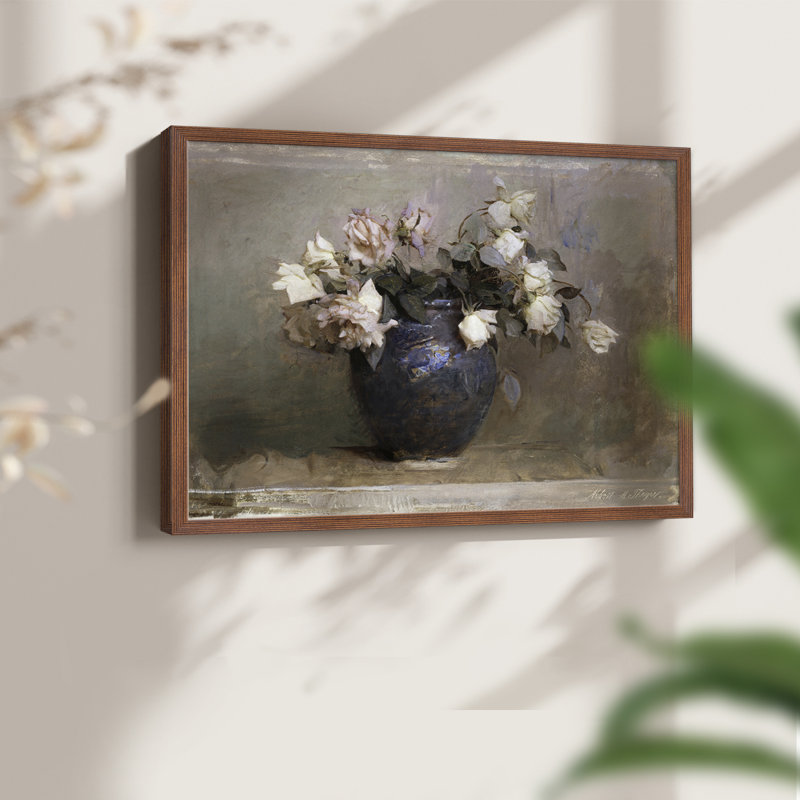 Motif floral rétro-XXIe siècle - reproduction encadrée, Noyer, H 16 po x l 20 po
