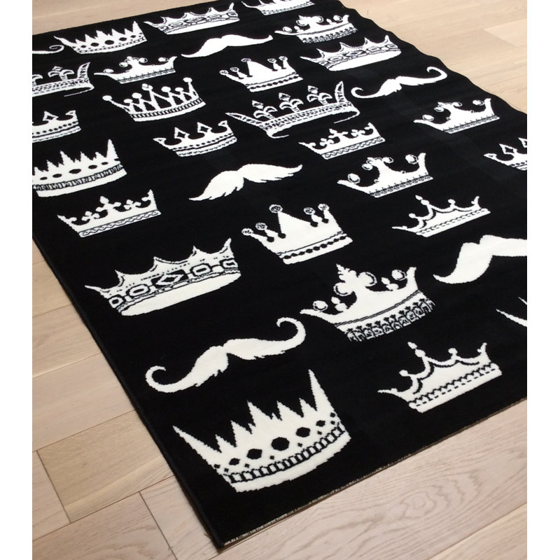 Tapis noir et ivoire à motif abstrait, Rectangle 4pi x 6 pi