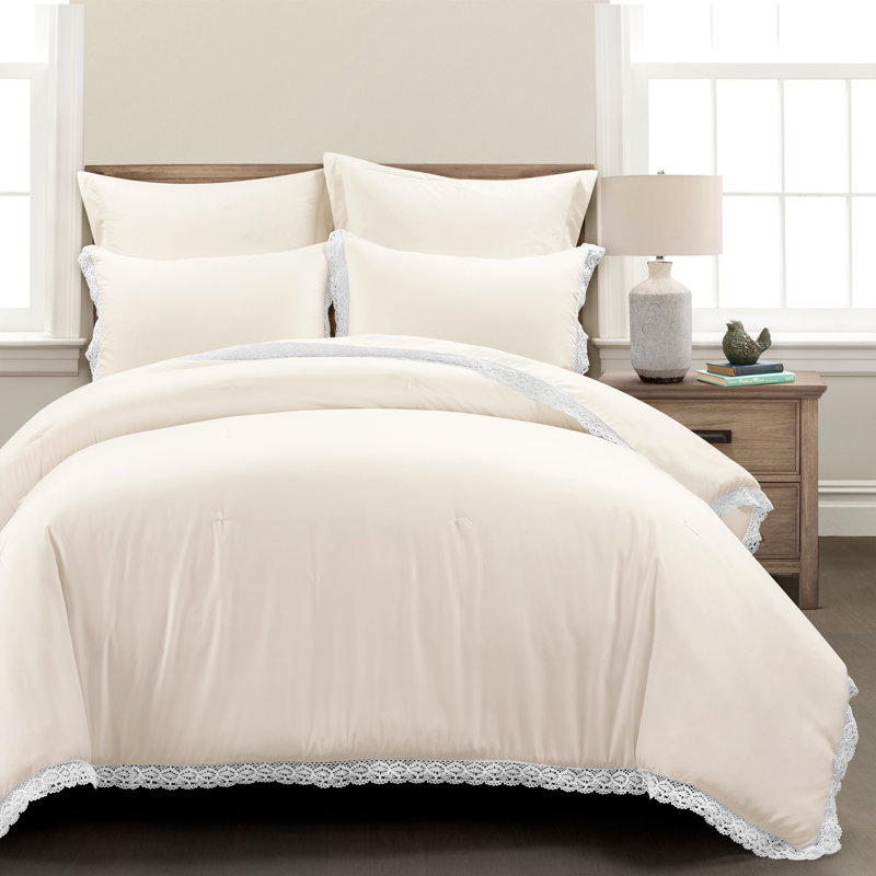 Rosalie Microfiber 5 Piece Comforter Set, Ivory, King Comforter