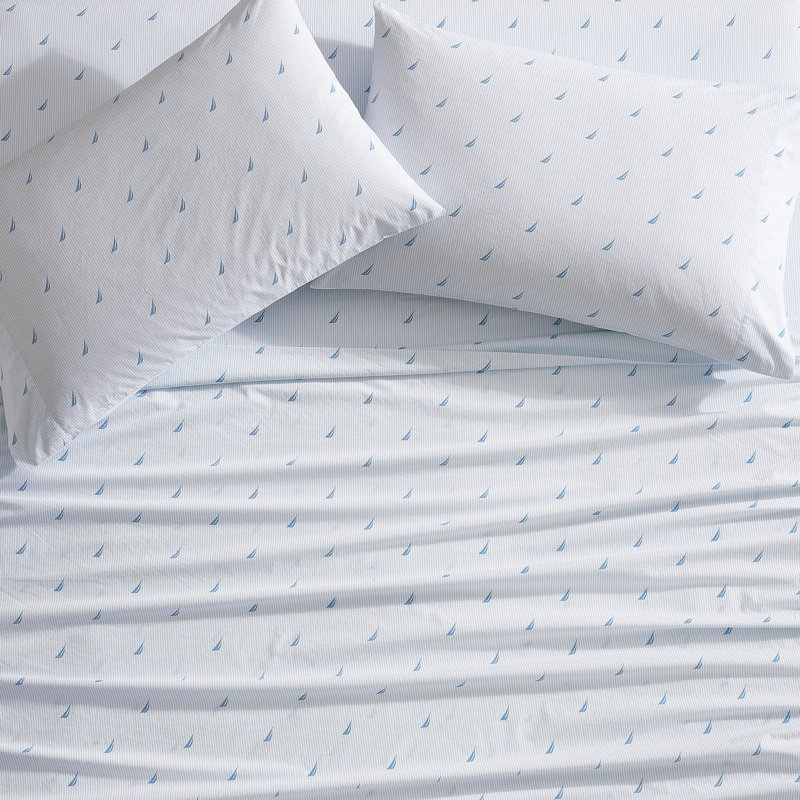 Bradford 200 Thread Count Breathable Cotton Percale Sheet Set, Twin XL Sheet Set with 1 Pillowcase, Boat Stripe Blue