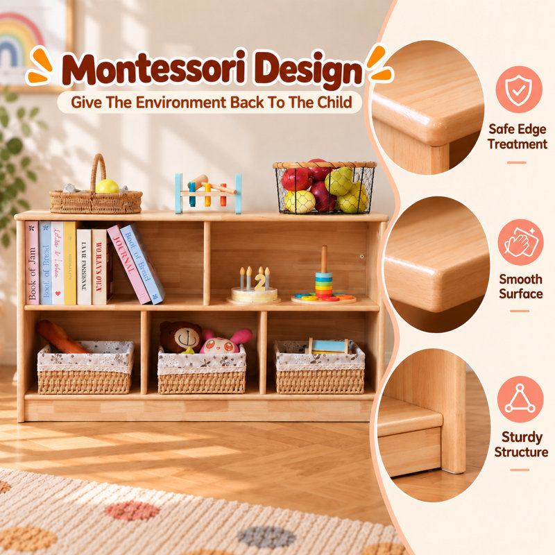 Étagère Montessori à 2 niveaux en bois d'hévéa 113,3 cm (L) x 30 cm (P) x 60 cm (H)