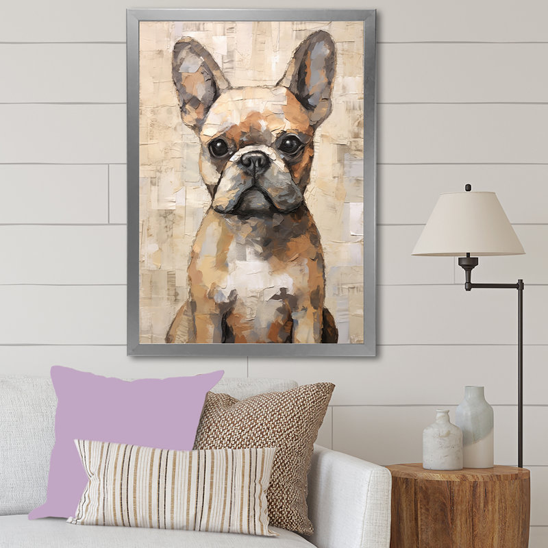 «Boston Terrier Playful Portrait», reproduction sur toile, Silver Picture Framed, H 32 po x l 24 po